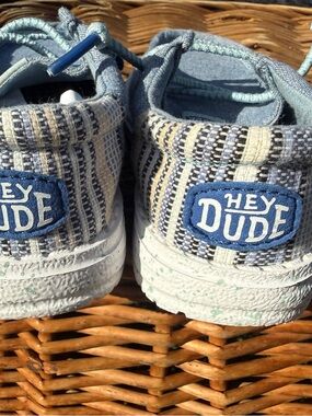Hey Dude Kids Woven Blue & Cream Slip-On Sneakers